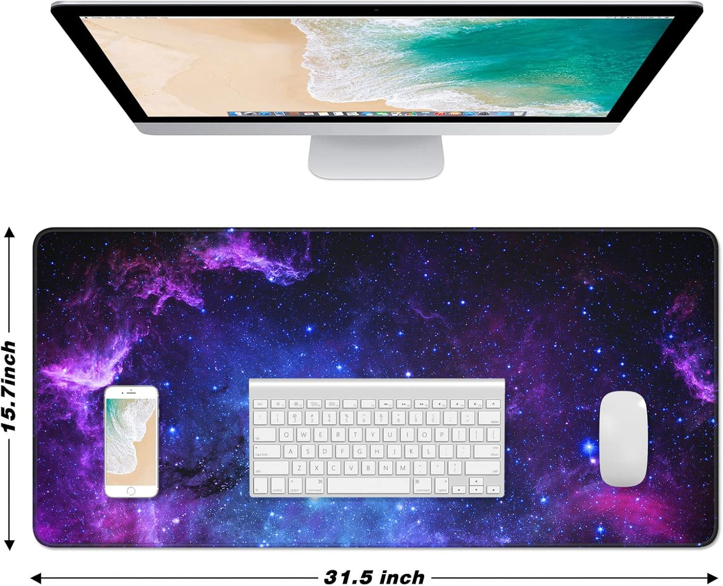 Extended Large Mouse Pad, XXL Gaming Desk Pad 31.5 x 15.7 Inch, Big Computer Keyboard Mousepad, Waterproof Mouse Mat with Stitched Edges and Non-Slip Base for Office Gaming, Galaxy
