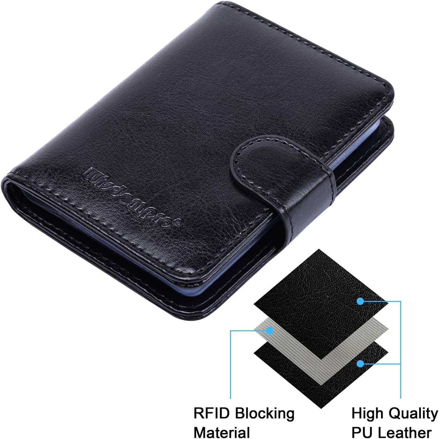Wisdompro Credit Card Holder, Slim Leather RFID Blocking Wallet Debit Card Protector Organizer Case (Build in 20 Card Slot & 7 Small Cells for Memory Cards)-Vertical Black