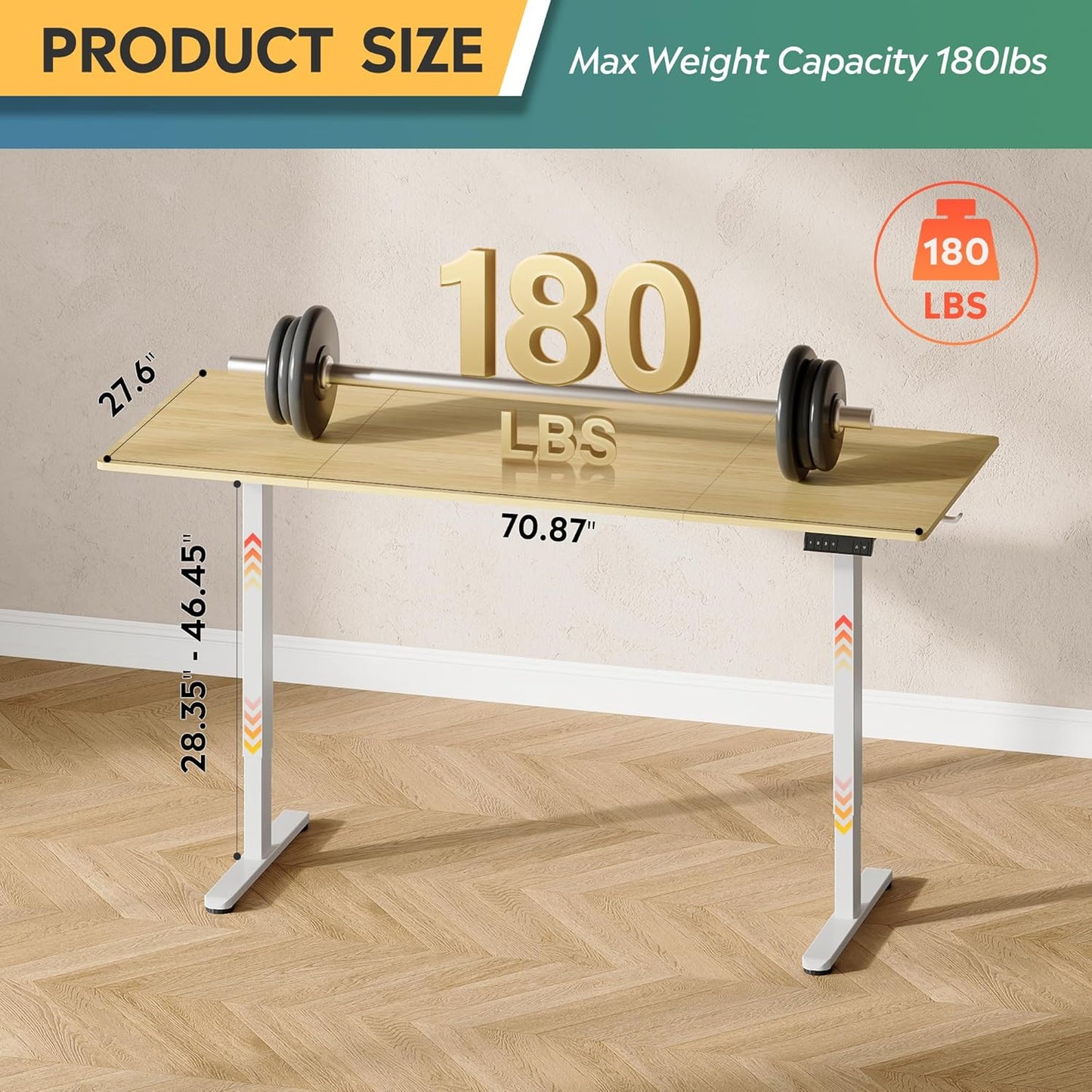 DEVAISE 71 Inch Electric Standing Desk, 3 Adjustable Height Stand up Desk for Home Office, Ergonomic Sit to Stand Desk with LED Touchscreen, Headphone Hook, 3 Memory Preset Computer Desk (Maple)