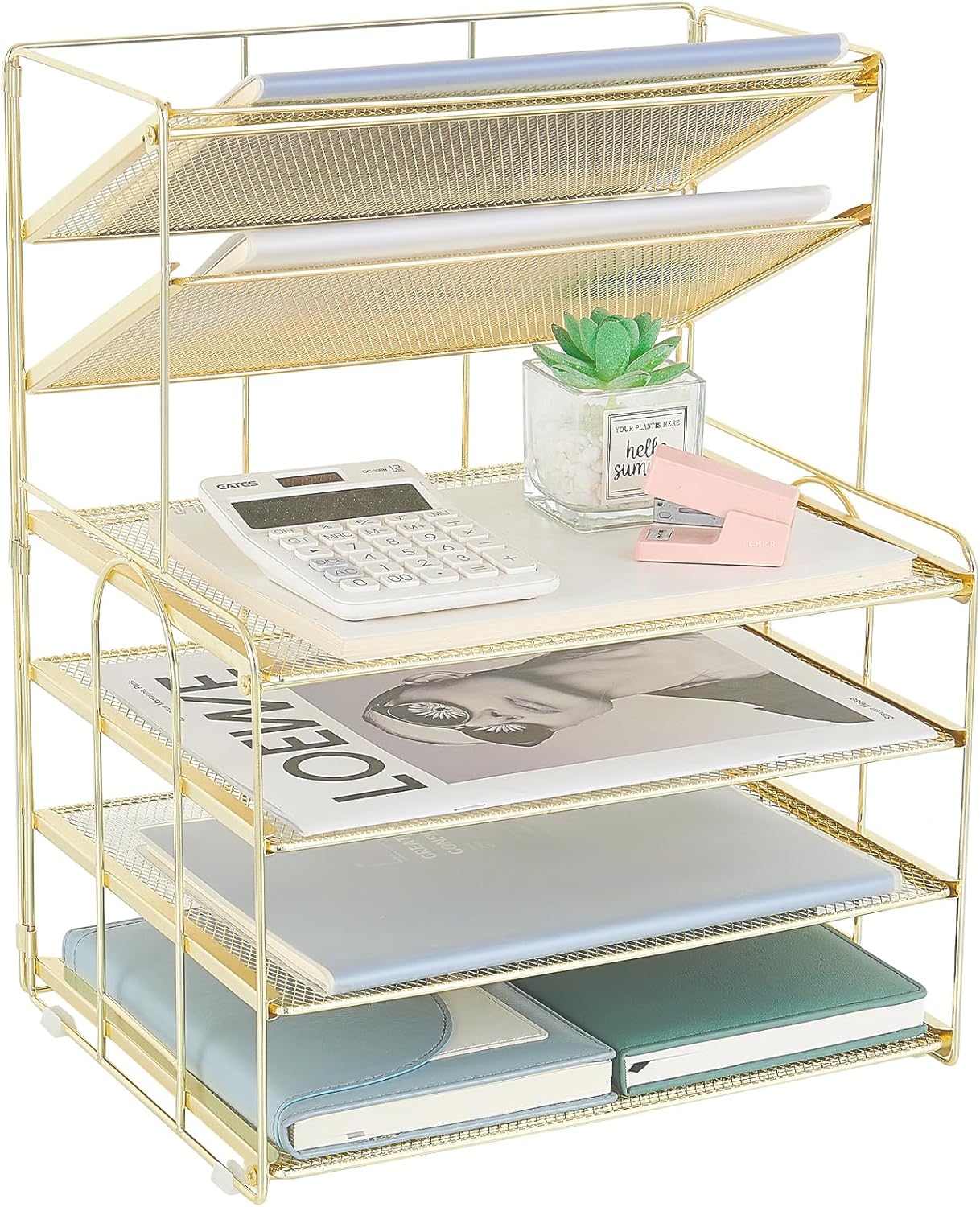 6-Tier Letter Tray Paper Organizer, Desk Organizers and Accessories, Desktop File Organizer, Office Desk Accessories for Office Supplies (Gold)