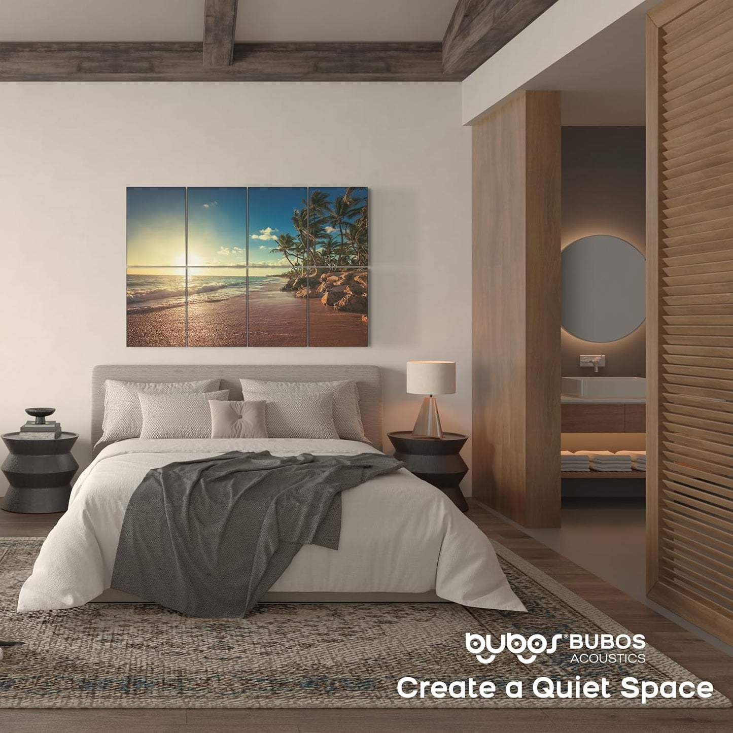 BUBOS 8 Pack Art Acoustic Panels Soundproof Wall Panel,47.2X31.4 Inches Sound Absorbing Panel,Self-adhesive Decorative Acoustical Wall Panels, Acoustic Treatment for Ceiling Home Office（Beach02）