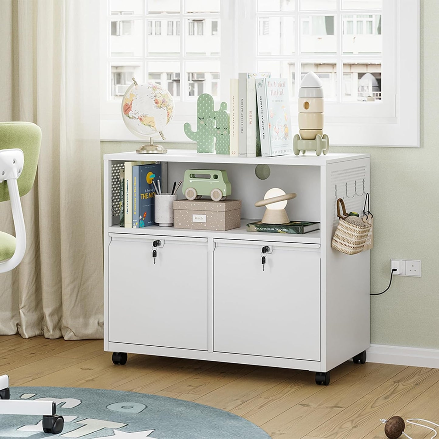 Letaya Mobile 2 Drawer File Cabinet with Lock, Metal Lateral Printer Stand Filing Storage Cabinets with Shelves for Home Office-A4/F4/Letter (White)