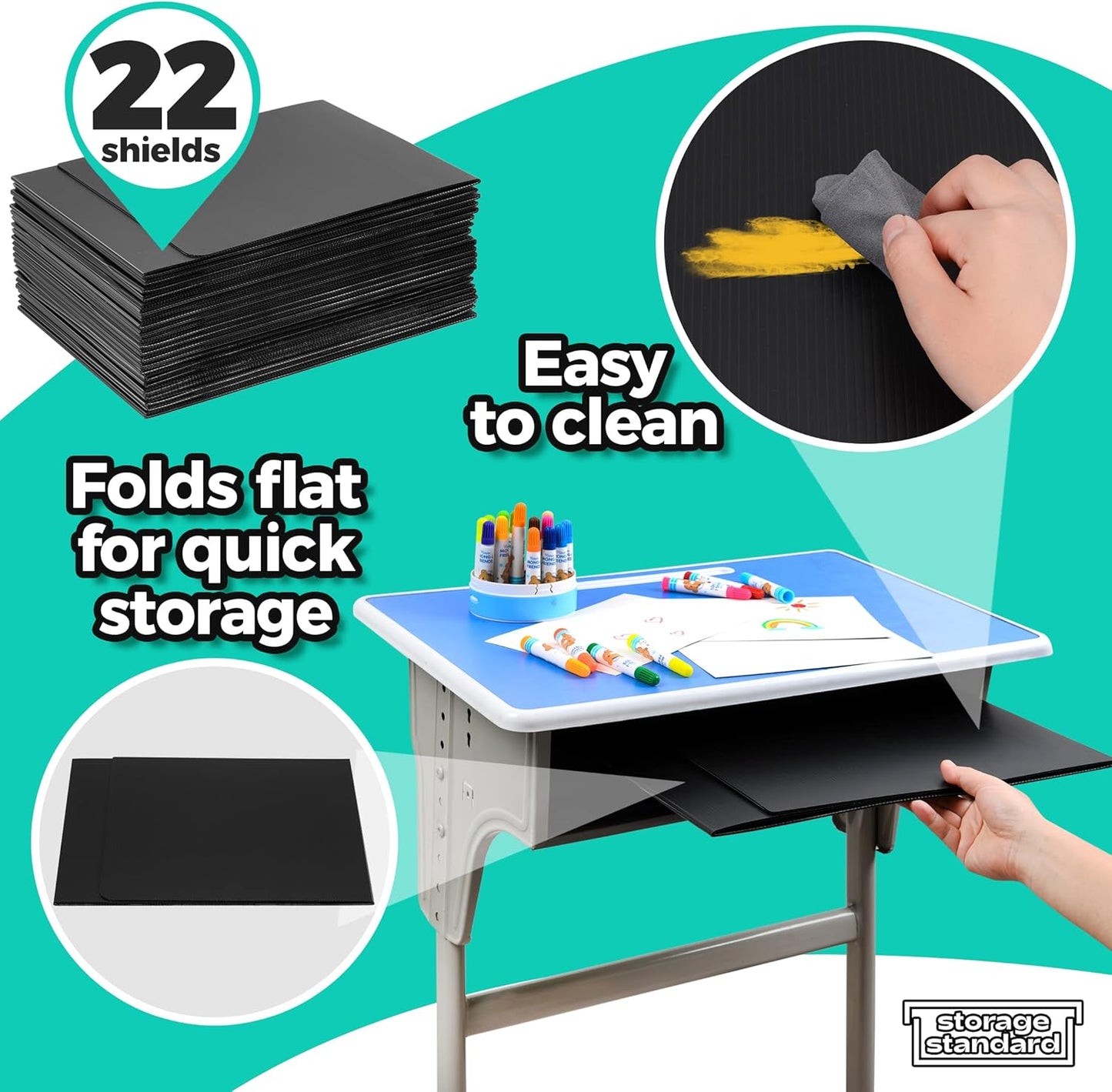 22-Pack Desk Dividers for Students - Durable & Waterproof Plastic Study Carrel Divider, Classroom Folders Teacher Supplies, Easy-to-Clean Plastic Privacy Shield Folder Boards for Student Desks, Black