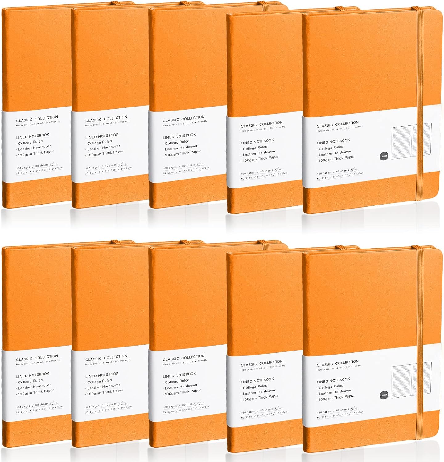 Lined Journal Notebook, 10Pack(Orange), 160 Pages, Medium 5.7 inches x 8 inches - 100 gsm Thick Paper, Hardcover