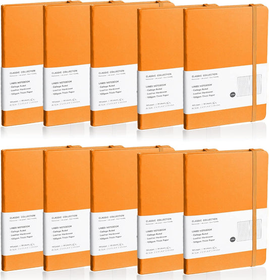 Lined Journal Notebook, 10Pack(Orange), 160 Pages, Medium 5.7 inches x 8 inches - 100 gsm Thick Paper, Hardcover