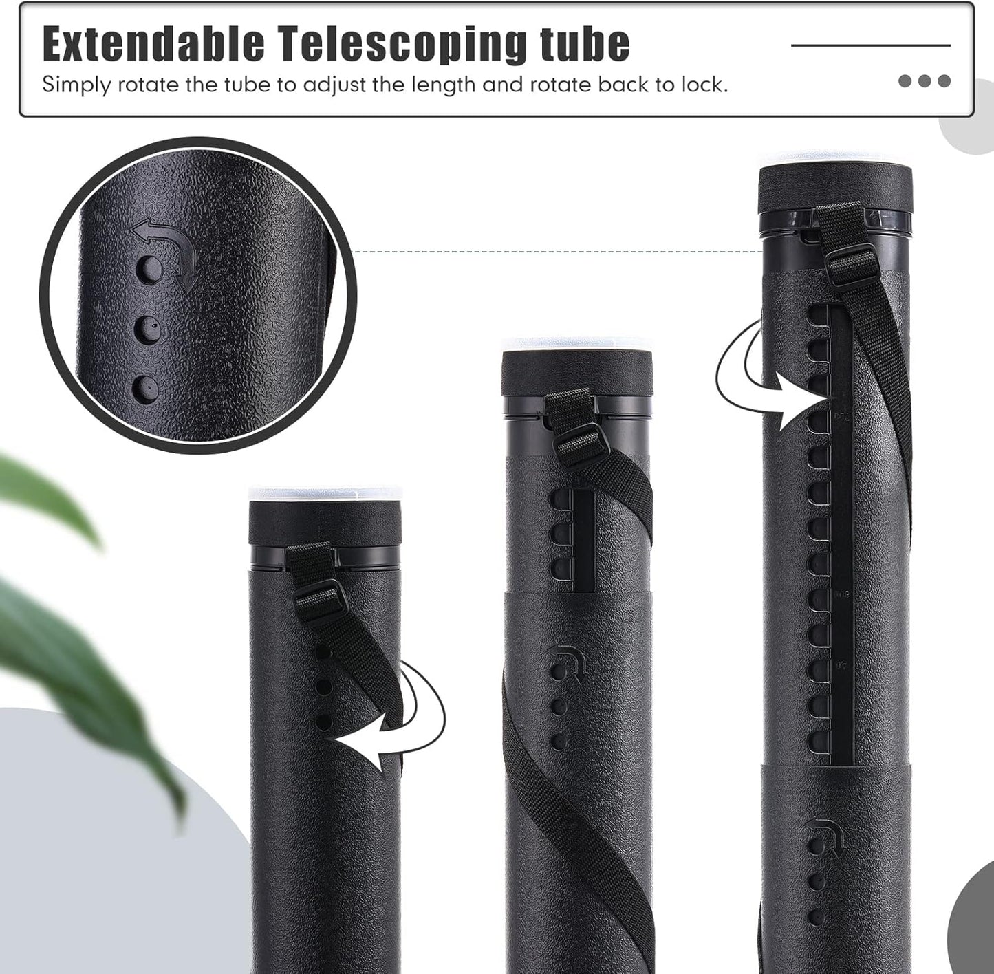3 Pcs Extendable Poster Tubes Plastic Poster Document Storage Tube with Carrying Strap 24-40 Inch Expanding Blueprint Holder Telescoping Tube with Cap Waterproof Art Poster Tubes (Black)