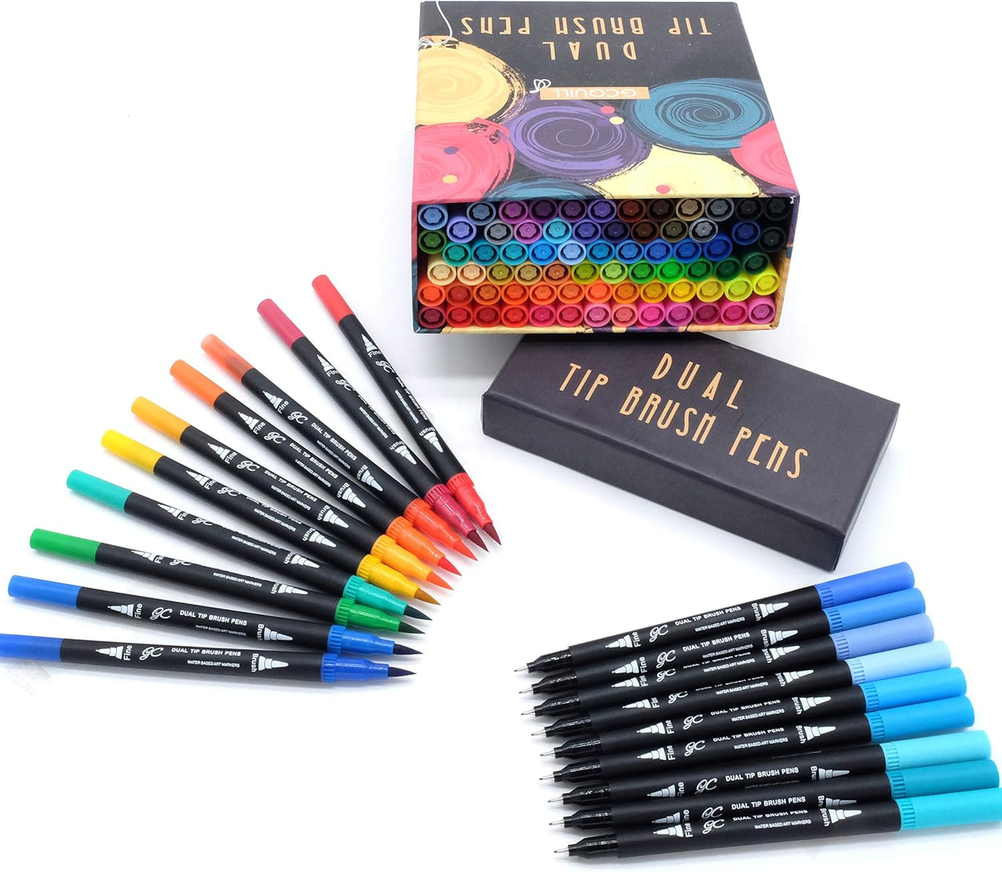 GC 72 Colors Dual Tip Brush Pens Highlighter 72 Art Markers 0.4mm Fine liners & Brush Tip Watercolor Pen Set for Adult and kids Coloring Books, Calligraphy, Hand Lettering, Note Taking