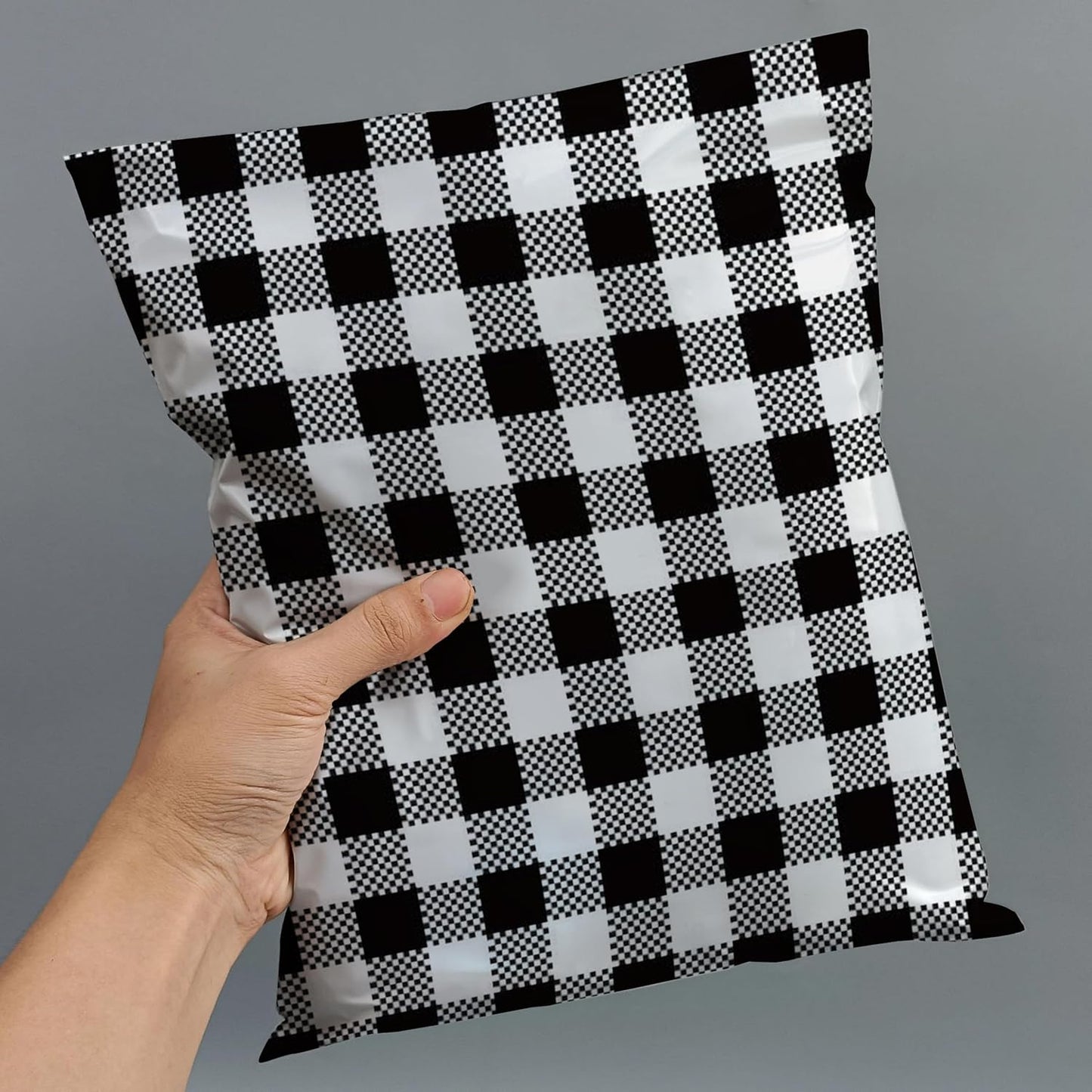 200 Count - 6x9 inch, Poly Mailer Black Gingham Plaid Envelope, Mailing Shipping Bags with Self Seal Strip