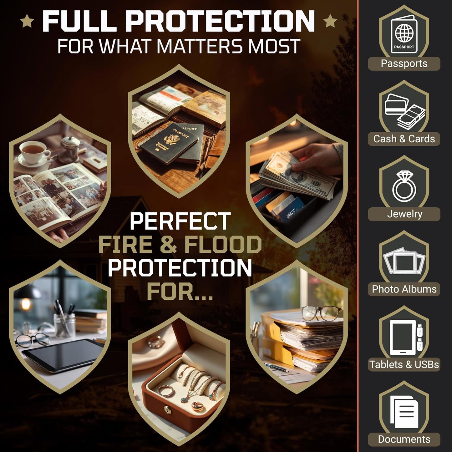 FIRESHIELD PRO Upgraded 2000°F Fireproof Document Bag 3-Pack – Fire & Water Resistant Money Pouch for Cash – Safe Storage for Family Photos, Jewelry, Passport & Important Documents – Size: S, M & L