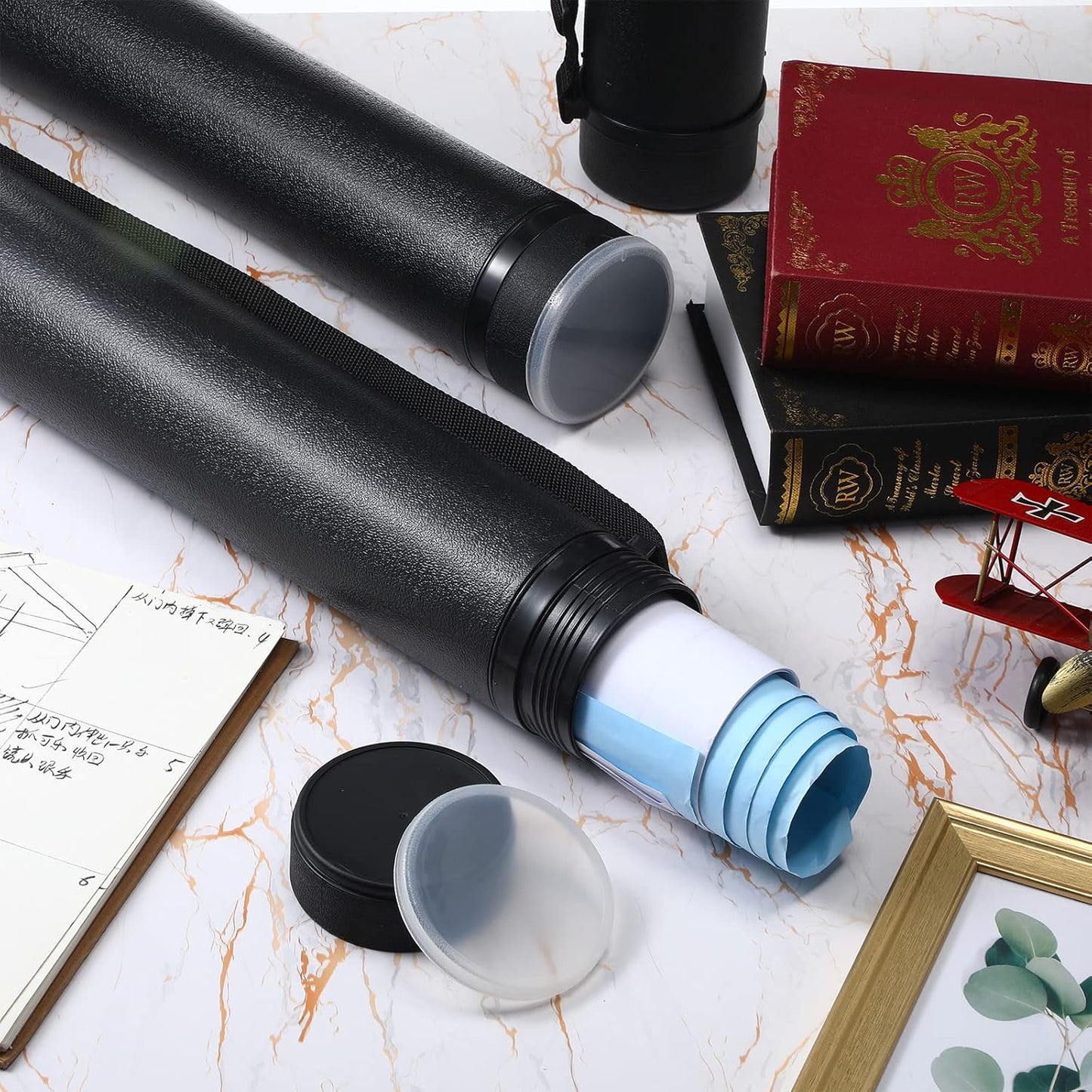 3 Pcs Extendable Poster Tubes Plastic Poster Document Storage Tube with Carrying Strap 24-40 Inch Expanding Blueprint Holder Telescoping Tube with Cap Waterproof Art Poster Tubes (Black)