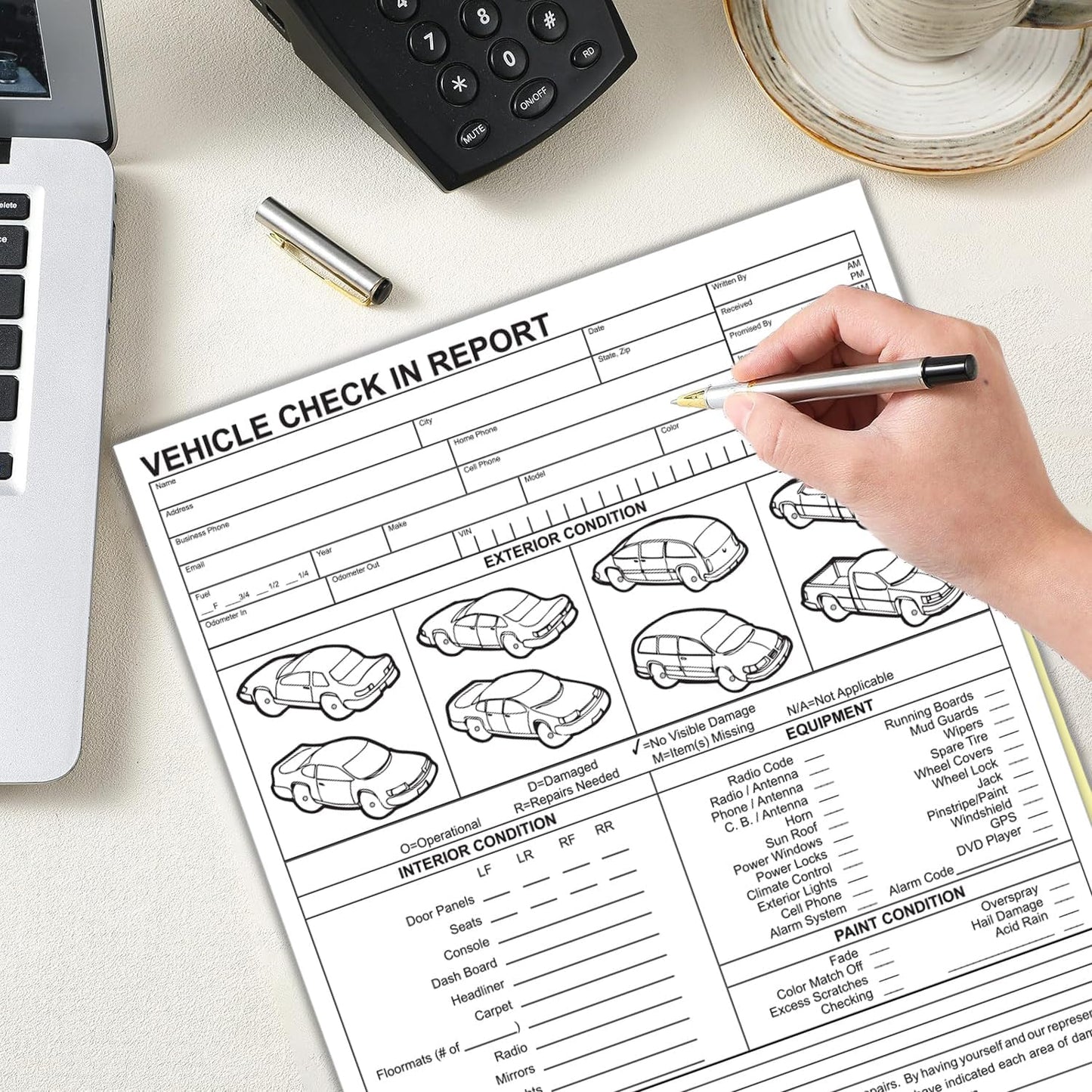 Vehicle Check-In Form Pad – 8.5" x 11" 2-Part Carbonless Auto Condition Report – White & Canary Copies – Service Intake Sheet for Car Dealerships, Repair Shops & Mechanics – Pack of 100