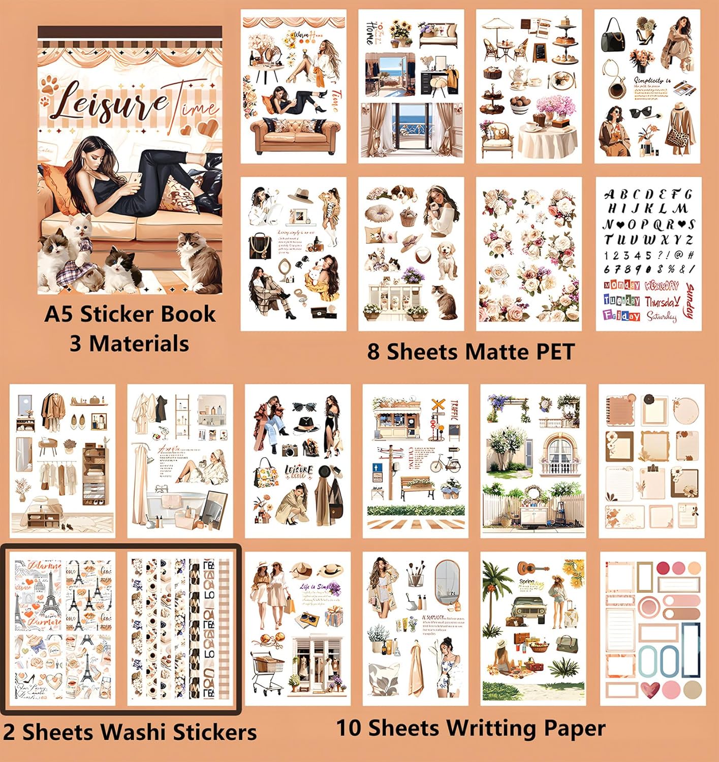 YagCu Scrapbooking Sticker Book, Scrapbook Stickers, Junk Journal Supplies, Pre-Cut Aesthetic Journaling for Women, Adults People Decorative Ephemera Bullet Planner DIY Arts