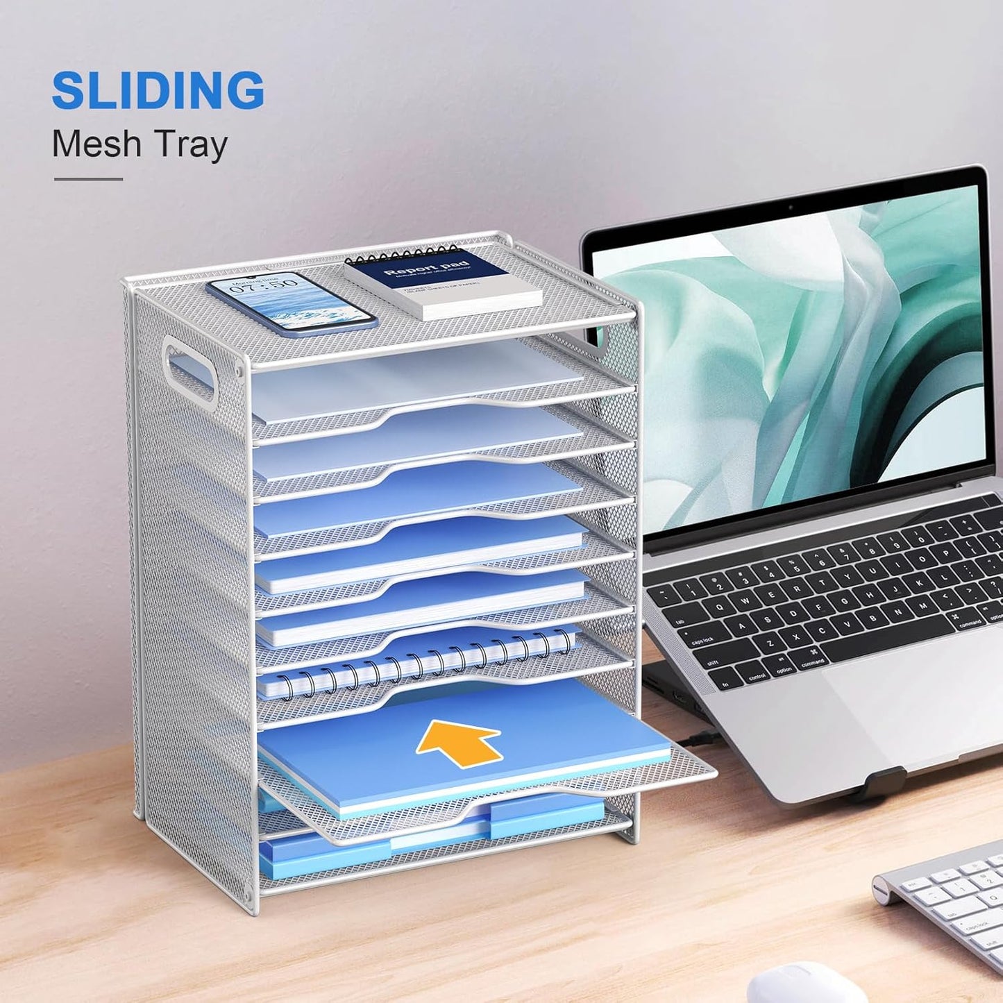 OUTWOLF 10 Tier Paper Organizer - Letter Tray Mesh Desk File Organizer with Handles for Office School Desktop, White