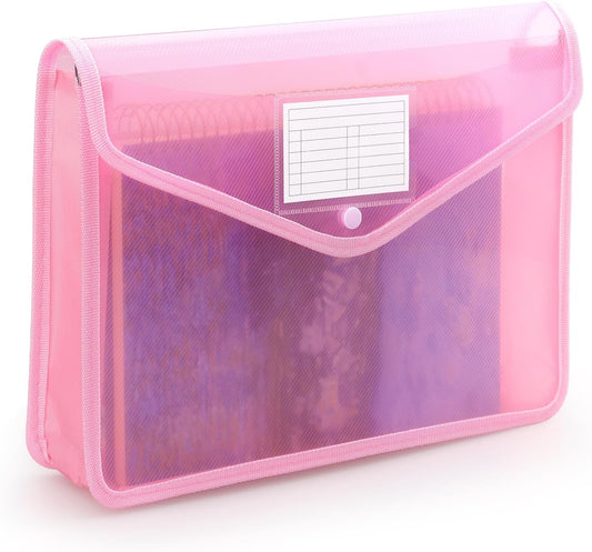 Plastic Expanding File Folder, Transparent envelopes with Snap Closure, No Dividers, Large Capacity, Fit Letter/A4 Size (Pink)