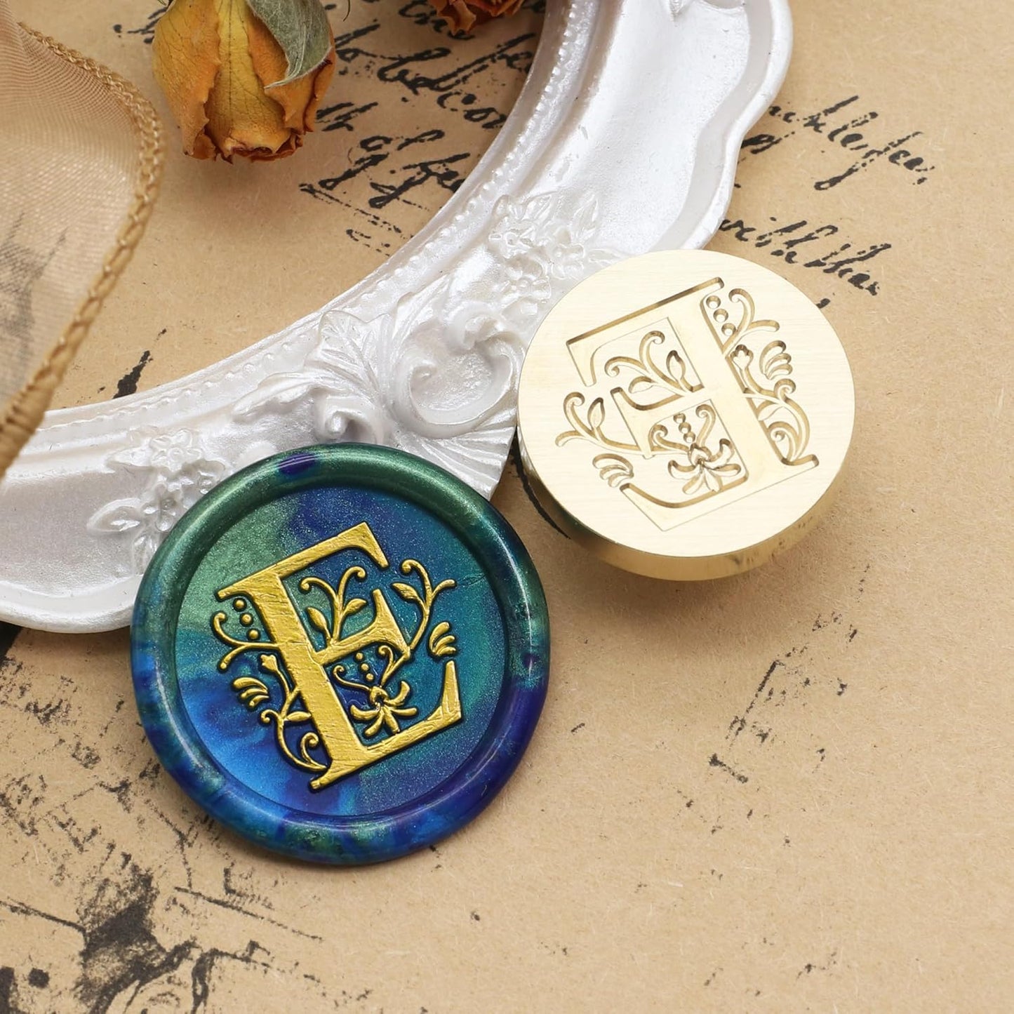 SWANGSA Initial Alphabet E Wax Seal Stamp Kit, Classic Retro Letter Sealing Stamp with 200pcs Sealing Wax Beads Kit for Wedding Invitations Cards Envelopes (E)