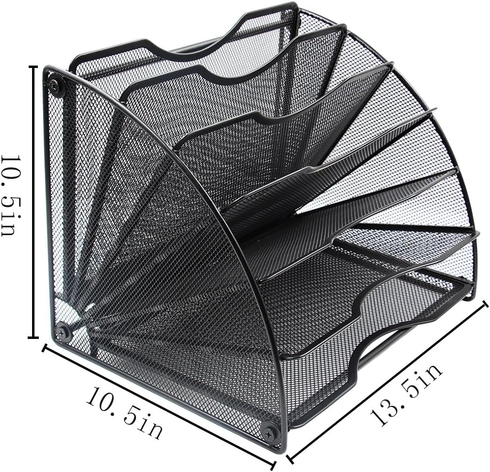 EasyPAG Desk File Organizer, 6-Section Vertical File Folder Holder Stand, Fan-Shaped Metal Rack File Sorter for Office Classroom Desktop Organization, Black