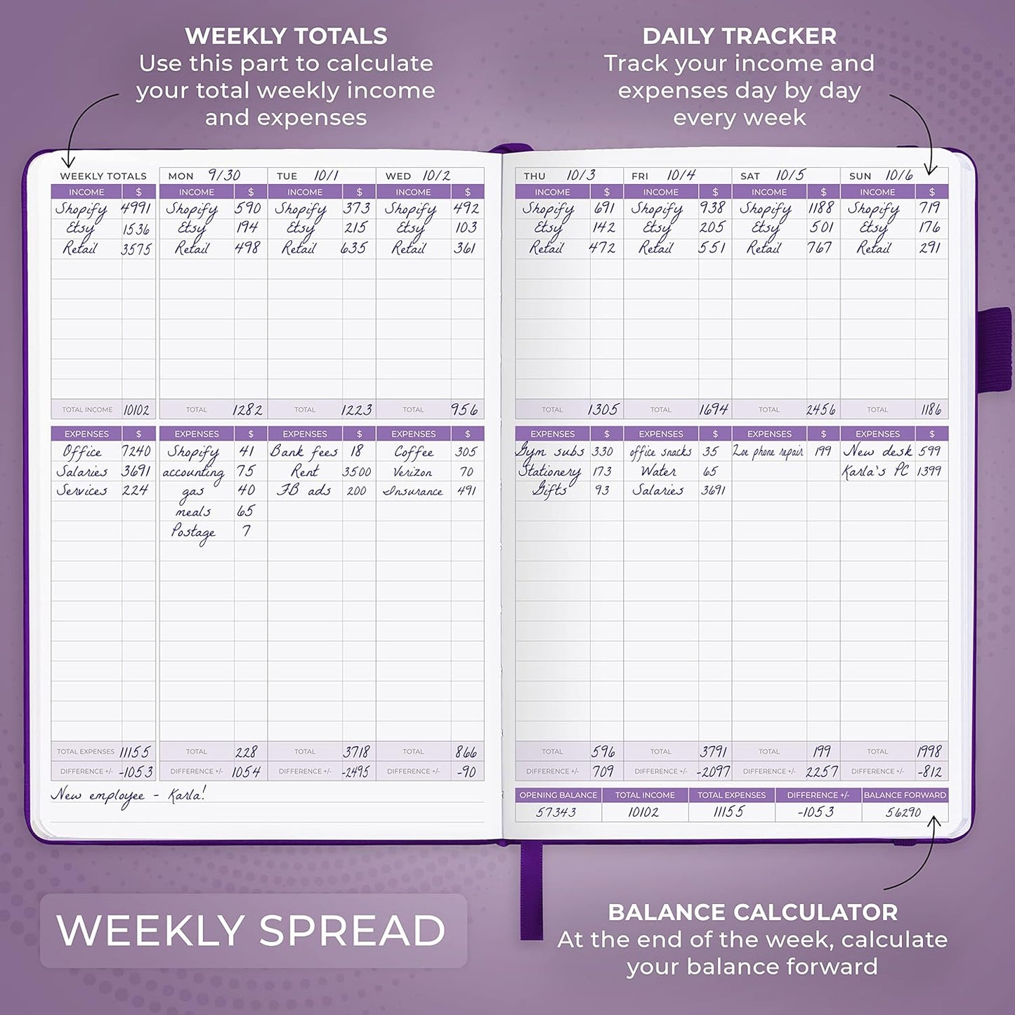 Clever Fox Income & Expense Tracker – Accounting & Bookkeeping Ledger Book for Small Business – 1-Year Record Notebook, A5 (Purple)