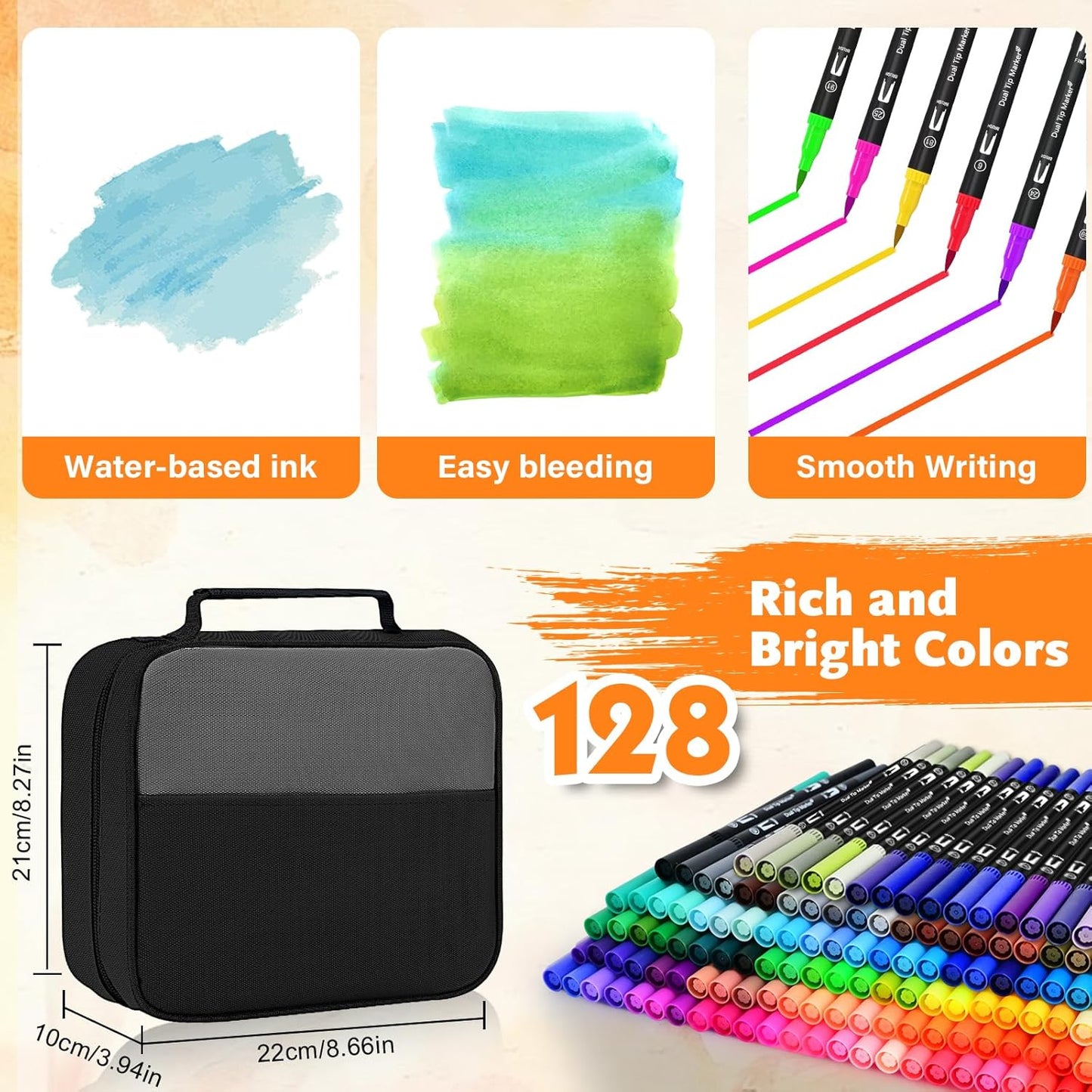Dual Brush Marker Pens,128 Colors Art Markers Set with Fine & Brush Tip for Kids Adult Coloring Book, Bullet Journaling, Drawing, Note Taking, Planner, Hand Lettering, Calligraphy, Art Supplies Kit