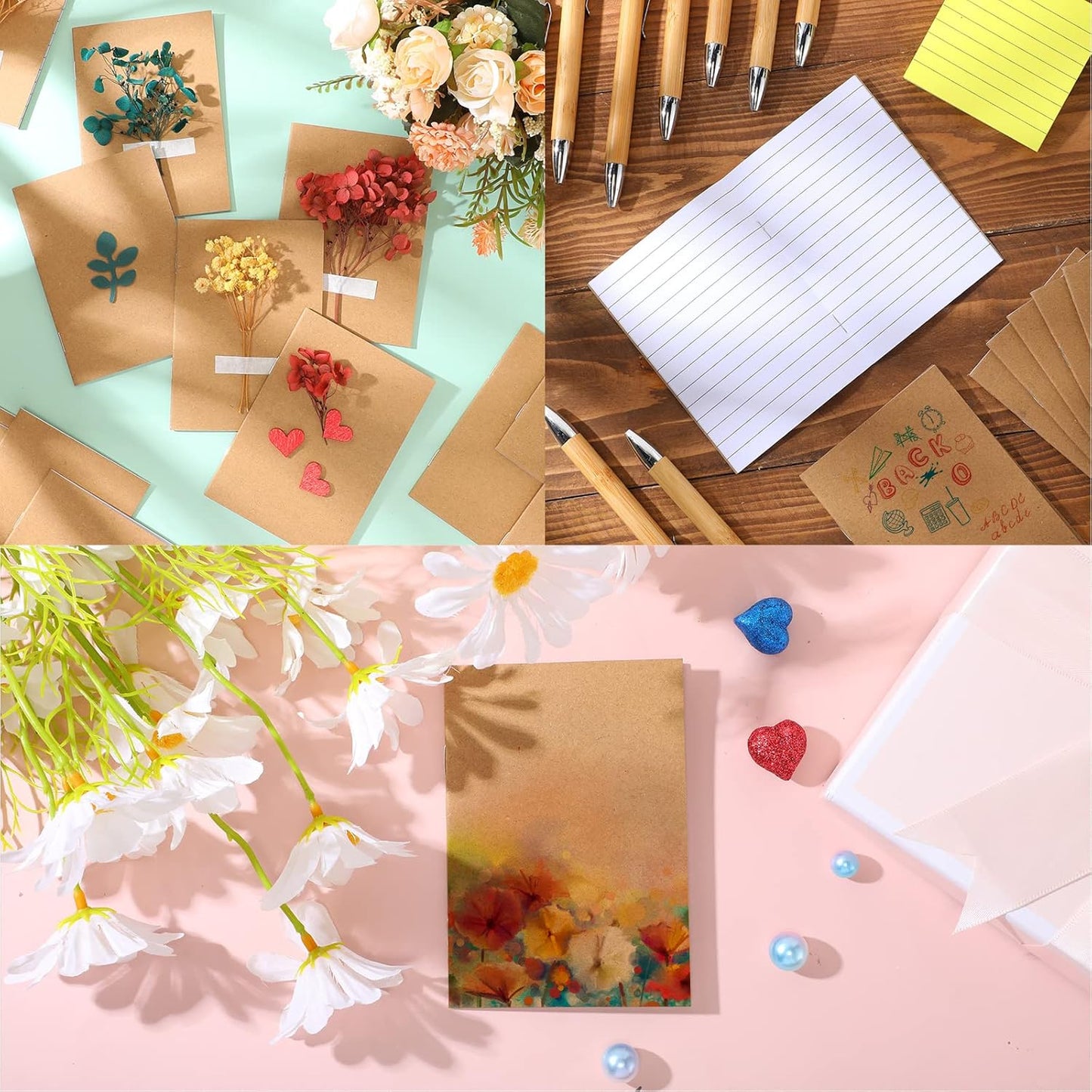 Kisston 50 Sets Mini Pocket Notebook with Pens Bulk Christmas Notebook Gifts Small Memo Notepad with Bamboo Pens for Employee Coworker Team Gifts(Classic Color)