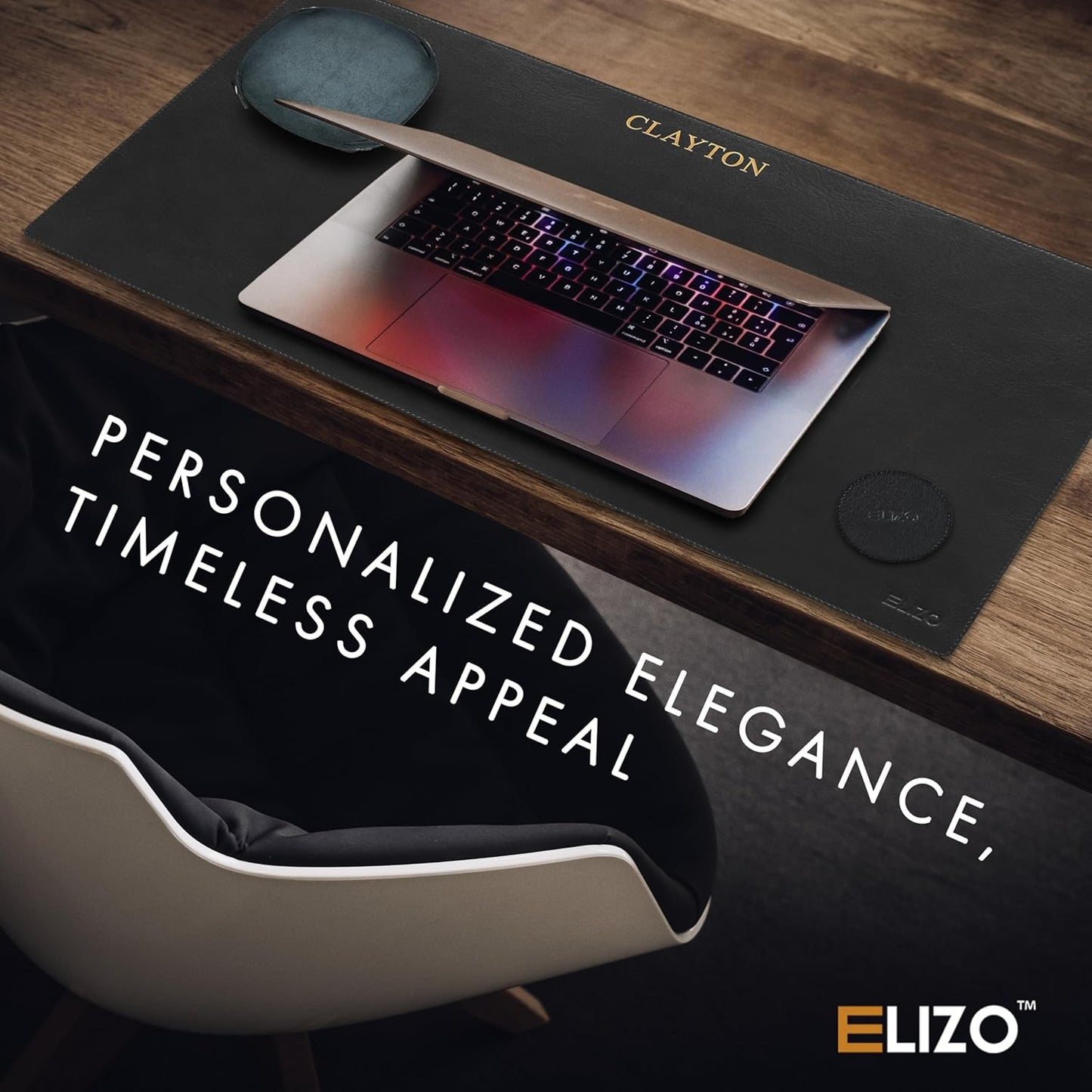 ELIZO Personalized Custom Desk Pad Set Real Leather Desk Mat Mouse Pad Unique Gifts for Him Her Leather Gifts for Men Women Engraved Embossed Monogrammed Corporate Gifts