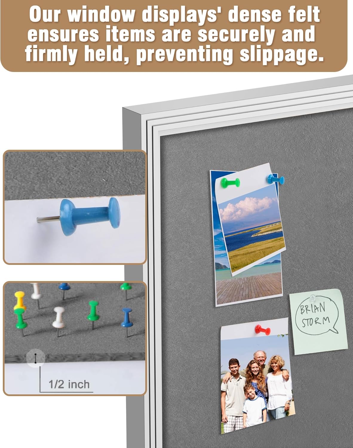 36"x24" Enclosed Bulletin Board, Outdoor Lockable Weather-Resistant Aluminum Cork Noticeboard for School & Office, Silver Frame w/Grey Flet