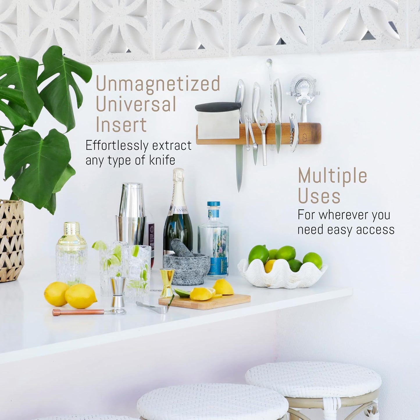 Premium 16 inch Magnetic Knife Holder for Wall with 2x Storage & Charming Wood - Knife Magnetic Strip, Under Cabinet Magnet Knives Storage - Magnet Strip Rack Kitchen Utensil Holder Organizer Tool