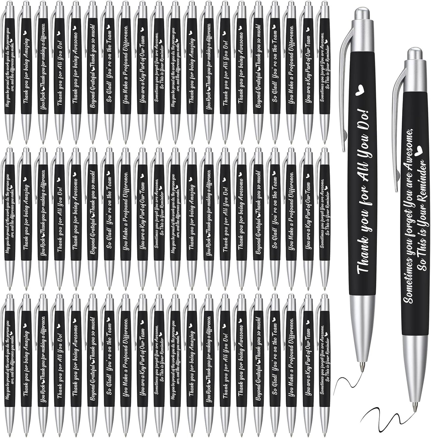 Yeaqee 100 Pcs Inspirational Pens Employee Appreciation Back to School Gifts Motivational Thank You Metal Greeting Quote Ballpoint Pen for Coworker Teacher(Black,Positive)