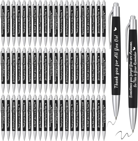 Yeaqee 100 Pcs Inspirational Pens Employee Appreciation Back to School Gifts Motivational Thank You Metal Greeting Quote Ballpoint Pen for Coworker Teacher(Black,Positive)