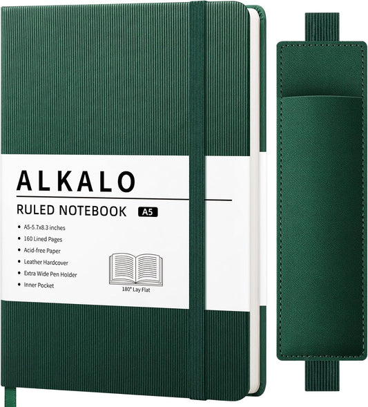 Lined Journal Notebook for Work, A5 Leather Notebook with Pen Holder, 100GSM/160 Pages Thick Paper, Daily Journals for Writing, School, Note Taking, Business, Travel, College Ruled