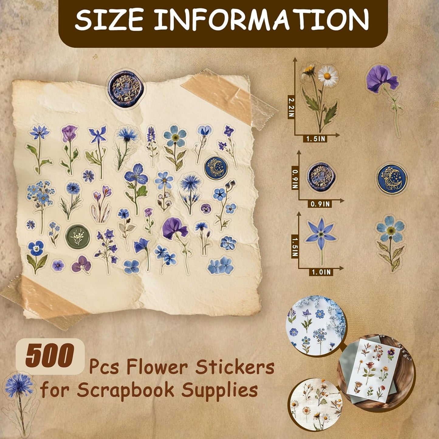 450 Pcs Flower Stickers for Scrapbook Supplies, Dried Pressed Flowers Scrapbook, Natural Flower Stickers for Scrapbooking, Planner, Junk Journal, Bullet Journal