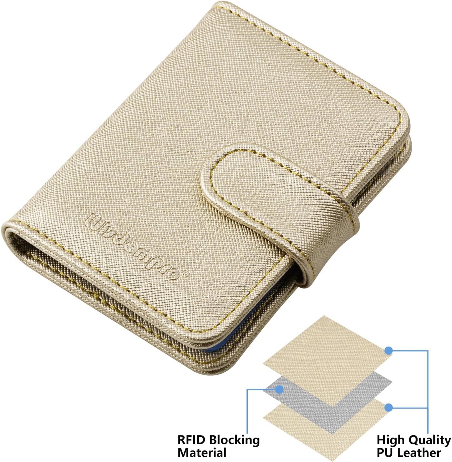 Wisdompro Credit Card Holder, Slim Leather RFID Blocking Wallet Debit Card Protector Organizer Case (20 Card & 7 Memory Card Slots)-Vertical Gold