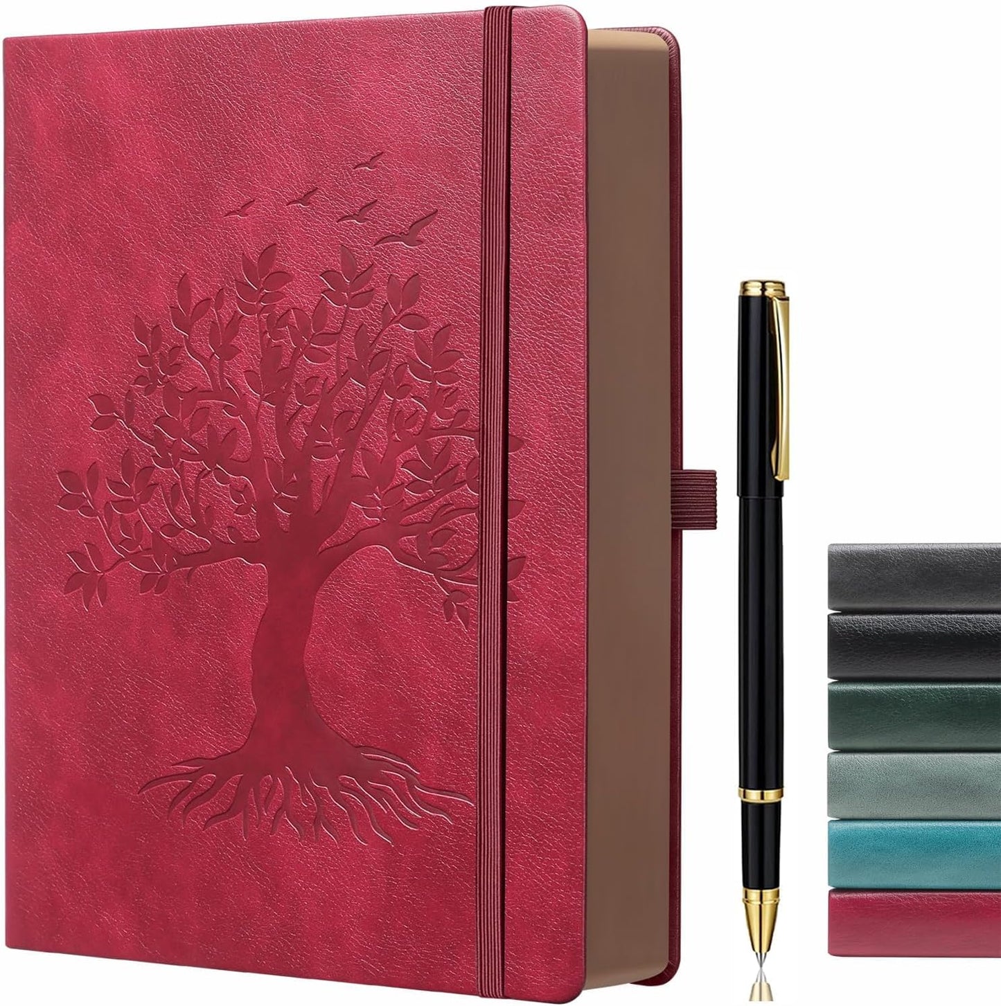 Thick Lined Journal Notebook with Pen, 360 Pages 100gsm Paper, Brown Sprayed Edge, Journal for Writing B5 Ruled Notebook ,Leather Hardcover,Perfect for Work, Office or School, 7.8'' x 10'' Wine Red