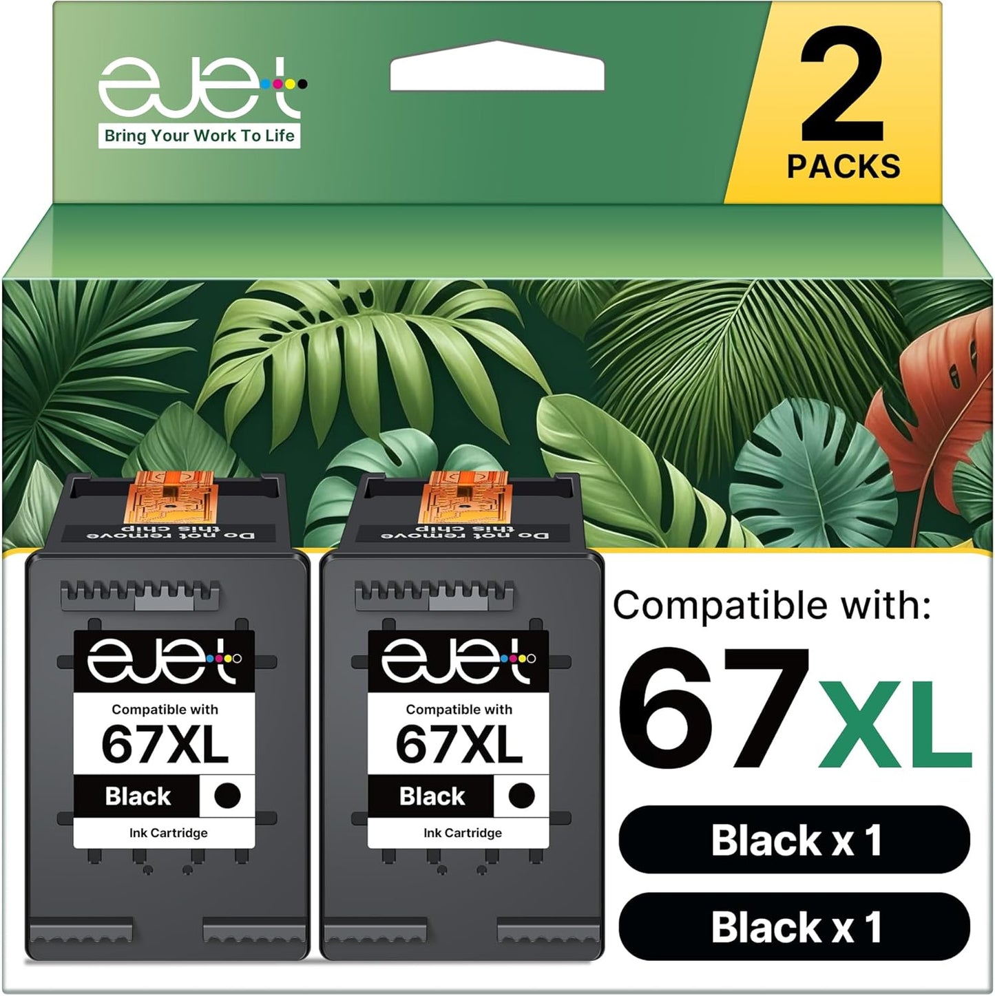 67XL Ink Cartridge (2-Black) Compatible for HP Ink 67 for HP 67XL Black Ink Cartridge High Yield for Deskjet 2700 2700e 2755e 2855e 2800e 2852e 2827e 4100e 4155e 4255e Envy 6000 6055e 6455e Series