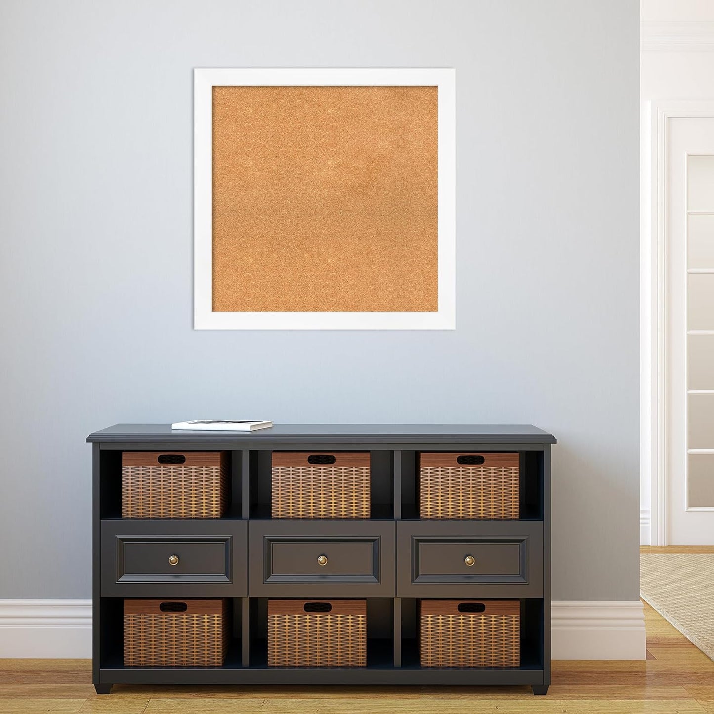 Amanti Art Natural Cork Board for Wall, 29x29 Vision Board with White Frame, Large Corkboard Office Decor for Home Organization, Modern Corkboard Pinboard to Display Items for Home Organization in