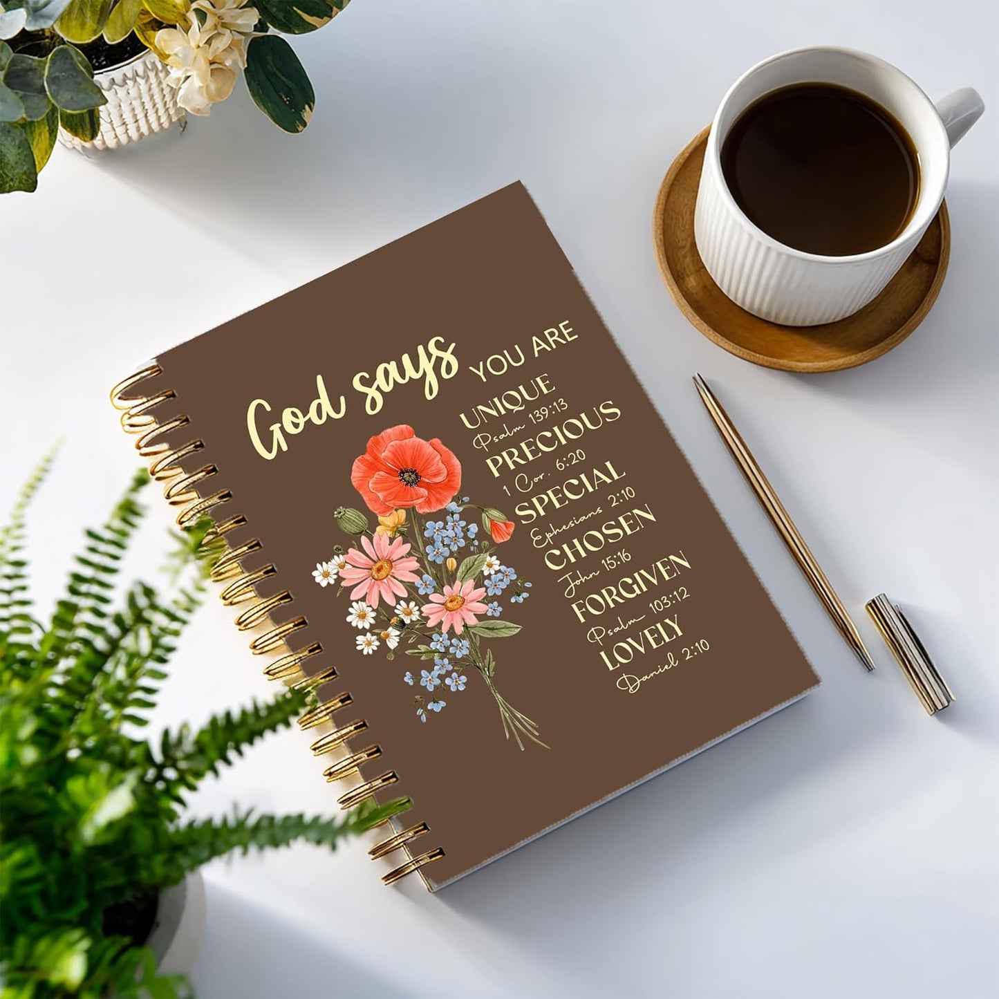 Bible Notebook, A5 Spiral Christian Journal with Floral Pink Butterfly Notebook, Bible Verse-God Says You Are, Inspirational Notebooks for Women, Bible Study, Gift for Birthday Christmas