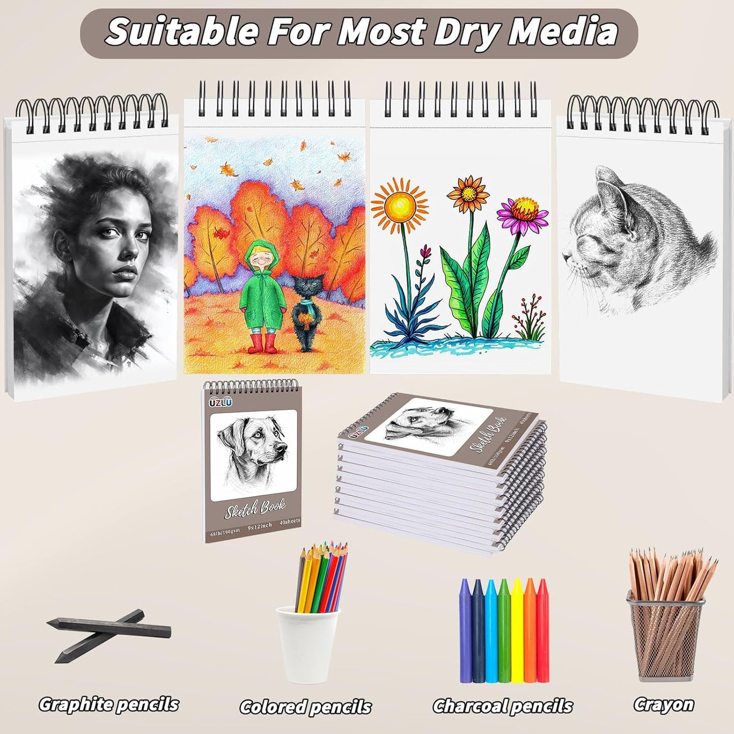 18 Pcs Sketch Book Bulk 9 x 12 In,720 Sheets Total Drawing Paper Pad Top Spiral Bound Sketch Pad Mixed Media Sketchbook 68lb/100gsm Thick Paper Acid Free Art Supplies for Kid Adult Painting Beginner Artist