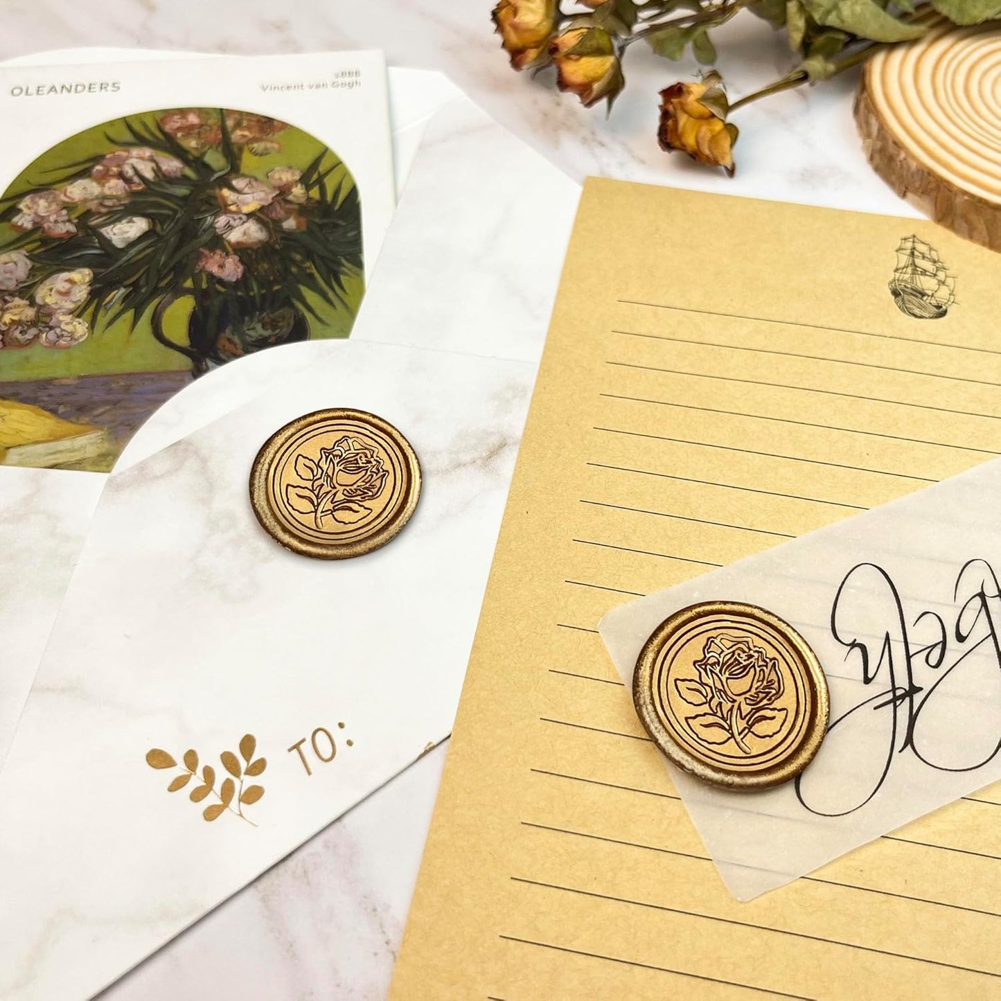 25pcs Bronze Wax Seal Stickers, Rose Style, Self Adhesive, Waterproof for Wedding Invitations, Envelope, Gift Wrap, Christmas
