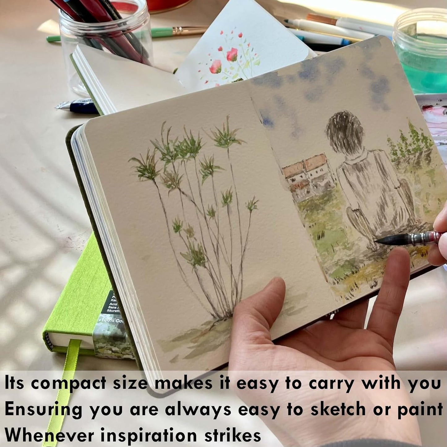 tumuarta Watercolor Journal,140 LB, 300 GSM, Cotton Paper, Cold Press, 24 Sheets, 48 Pages, Watercolor Paper Sketchbooks for Use As Travel Notebook and Mixed Media Pad, 5.5x5.5