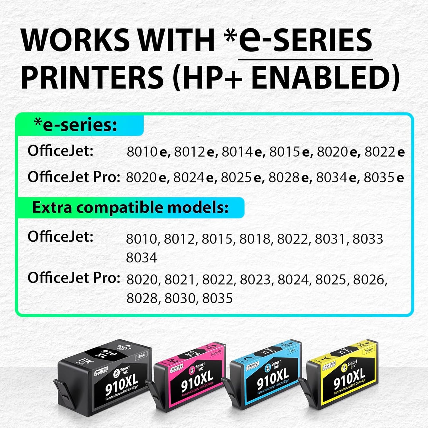 Smart Ink Remanufactured Ink Cartridges Replacement for HP 910XL 910 XL Black and Color Combo Pack to use with OfficeJet Pro 8025e 8025 8028e 8028 8035e 8035 OfficeJet 8015e 8022e 8015 8022 Printers