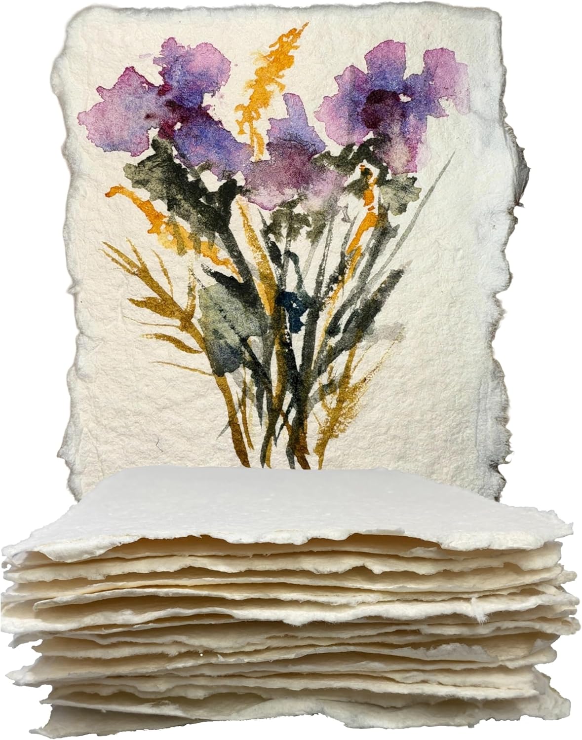 Wanderings Thick Handmade Watercolor Paper with Deckled Edge - 4x6-500GSM Premium Ivory Cold-Pressed Textured Mixed Media Paper Made with Recycled Cotton - 15 Loose Leaf Sheets