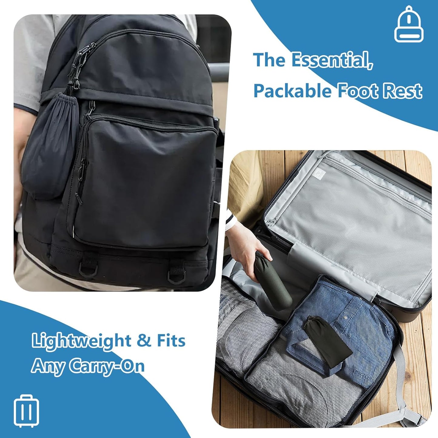 2-Pack Airplane Foot Hammock with Adjustable Strap - Travel Accessories for Ergonomic Foot Rest & Relaxing Feet on Long Flights, Plane, Car and Home Use