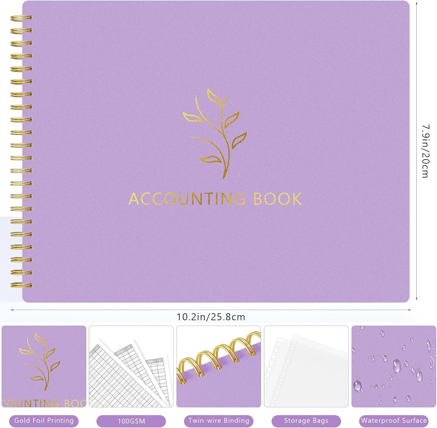 Accounting Ledger Book for Small Business Bookkeeping & Personal Use, Horizontal Expense Tracker Notebook for Family Budget, Bookkeeping Record Book Money Expense & Income Log Journal, Purple