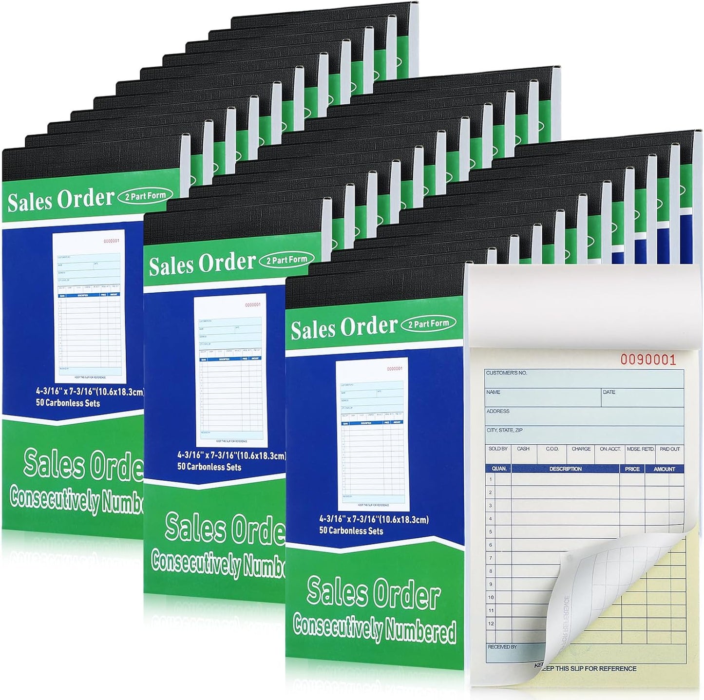 Lincia 34 Pads Sales Order Books 2 Part Carbonless (White/Canary Yellow) Receipt with Carbon Copies Cover Receipt Form Invoice 50 Sets Per Book (4.18 x 7.2 Inch/ 10.6 x 18.3 Cm)