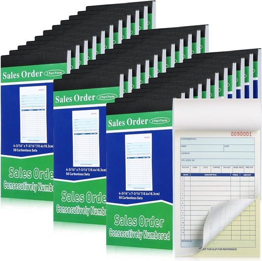 Lincia 34 Pads Sales Order Books 2 Part Carbonless (White/Canary Yellow) Receipt with Carbon Copies Cover Receipt Form Invoice 50 Sets Per Book (4.18 x 7.2 Inch/ 10.6 x 18.3 Cm)