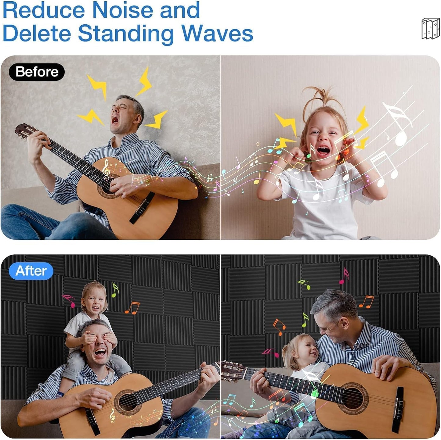 48 Pack Self-Adhesive Acoustic Panels - 1”X 12”X 12”Wall Panels - Quick-Recovery and High Density Sound Panels - Sound Proof Acoustic Foam for Home Studio - Black