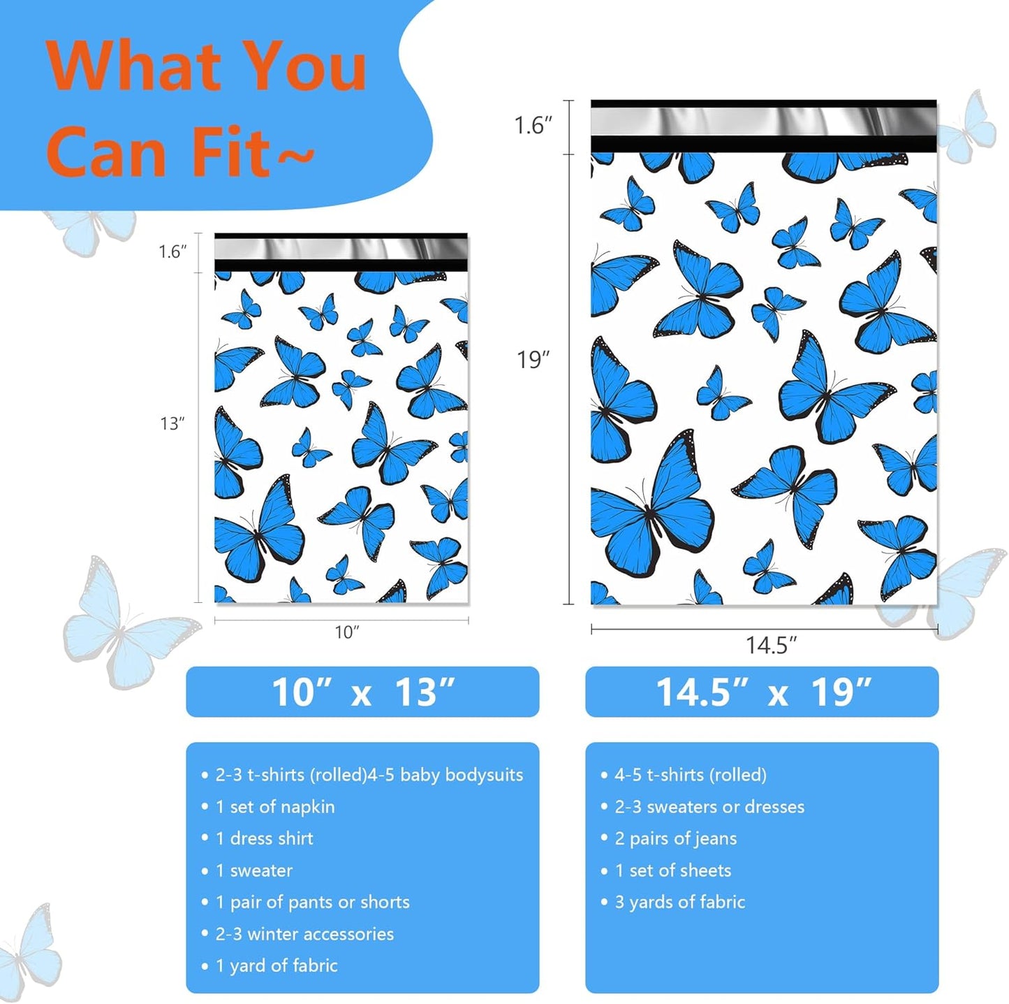 Cute Poly Mailers 14.5x19 Inch 50 Pcs - Butterfly Printed Shipping Bags for Clothing - Waterproof and Tear Resistant Mailing Envelopes - Self-Sealing Packaging Bags for Small Business