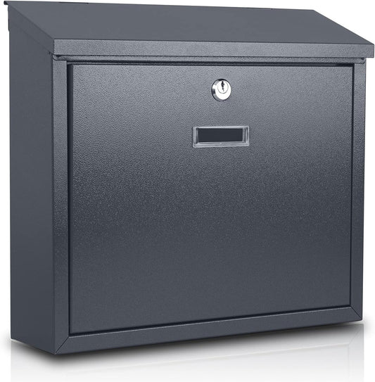 xydled Mail Boxes with Key Lock,Locking Mailbox Wall Mounted, Large Capacity, Galvanized Steel Cover Metal Postbox for House, 14 X 12.5 X 4.25 Inch, Grey