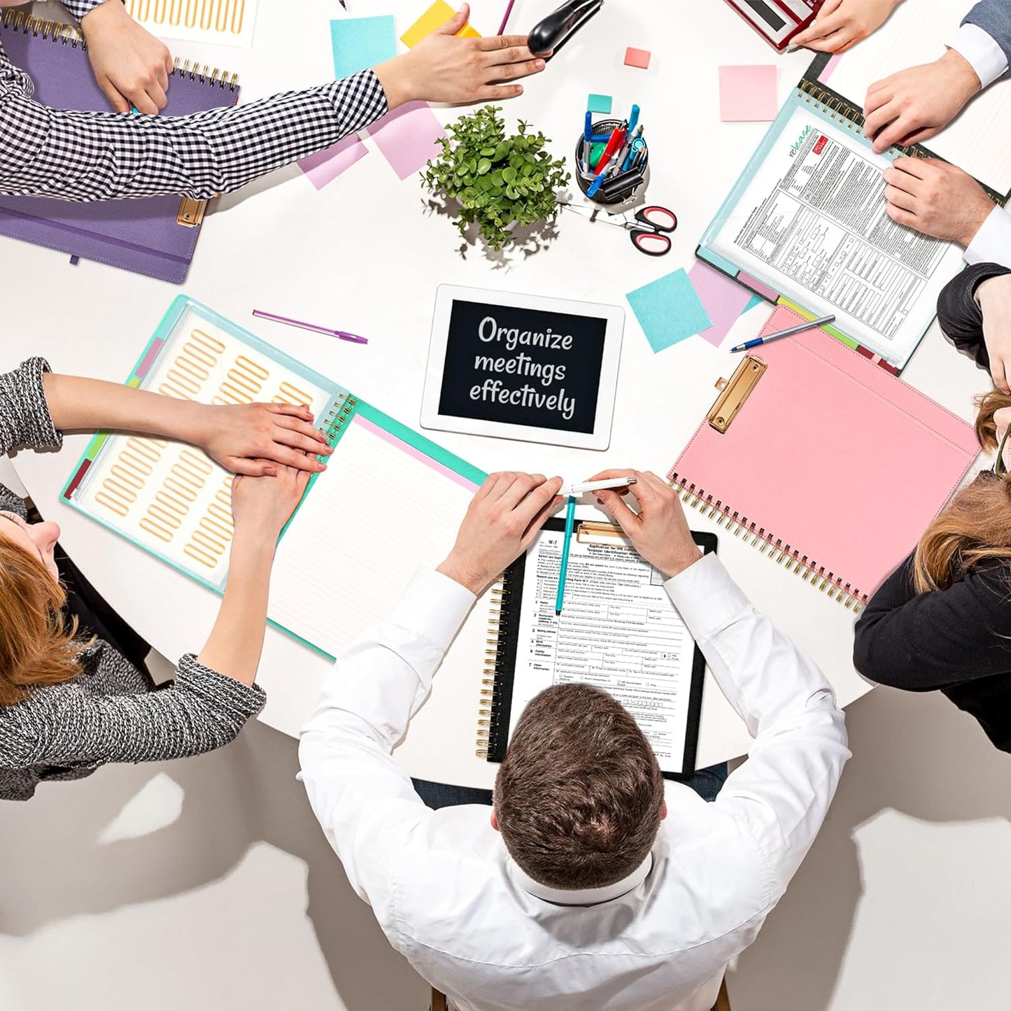 Ospelelf Foldable Spiral Clipboard Folio with Storage Zipper Pouch, 5 Plastic Folders with 10 Pockets,Refillable Lined Notepad (11" x 8.5"), Hardcover Project Organizer with 39 Stickers (Aqua)