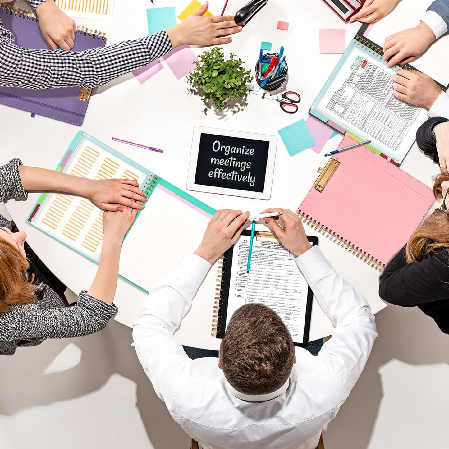 Ospelelf Pink Foldable Spiral Clipboard Folio with Storage Zipper Pouch, 5 Plastic Folders with 10 Pockets,Refillable Lined Notepad (11" x 8.5"), Hardcover Project Organizer with 39 Stickers