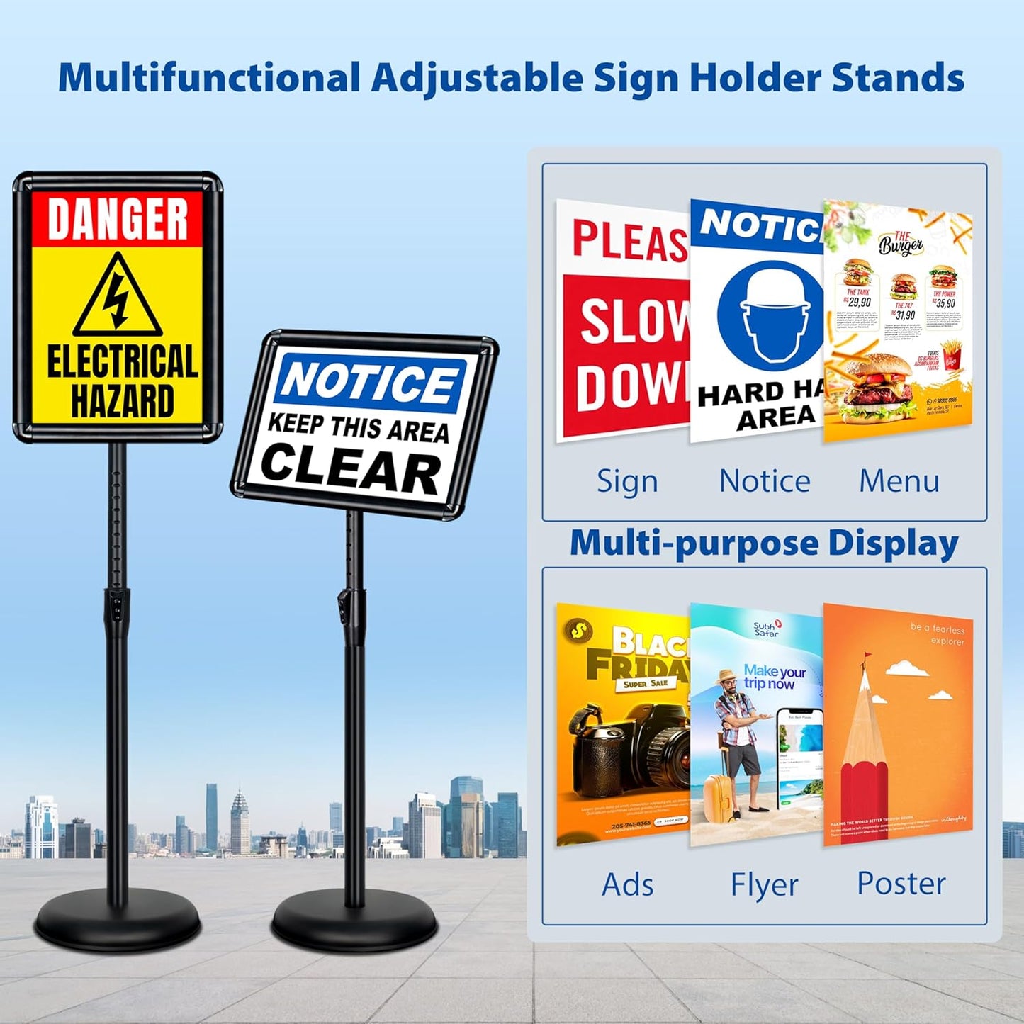 4 Packs 8.5x11 Inch Sign Stand - Adjustable Floor Standing Sign Holder, Pedestal Poster Stand for Vertical & Horizontal Display, Outdoor & Indoor Use for Business & Store Signage - Black